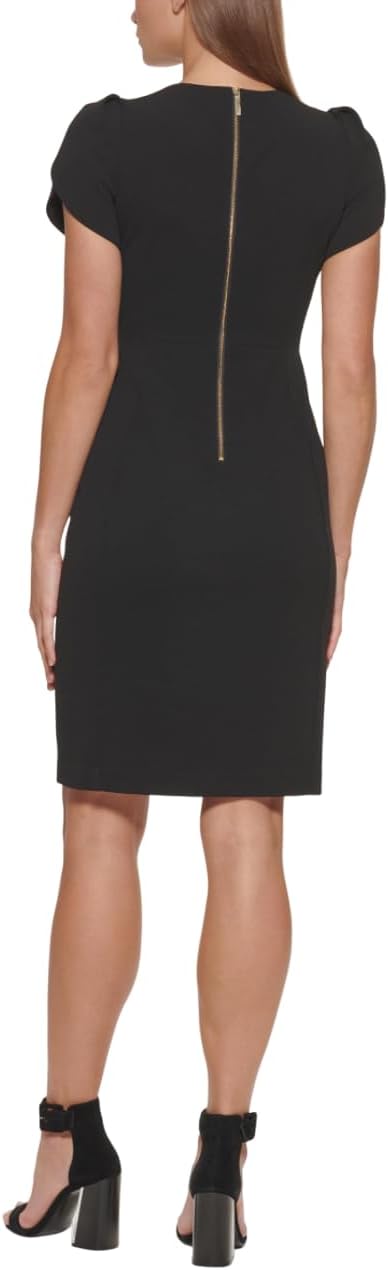 Женское мини-платье Calvin Klein Tulip с короткими рукавами из крепа Scuba, Black — фото 3