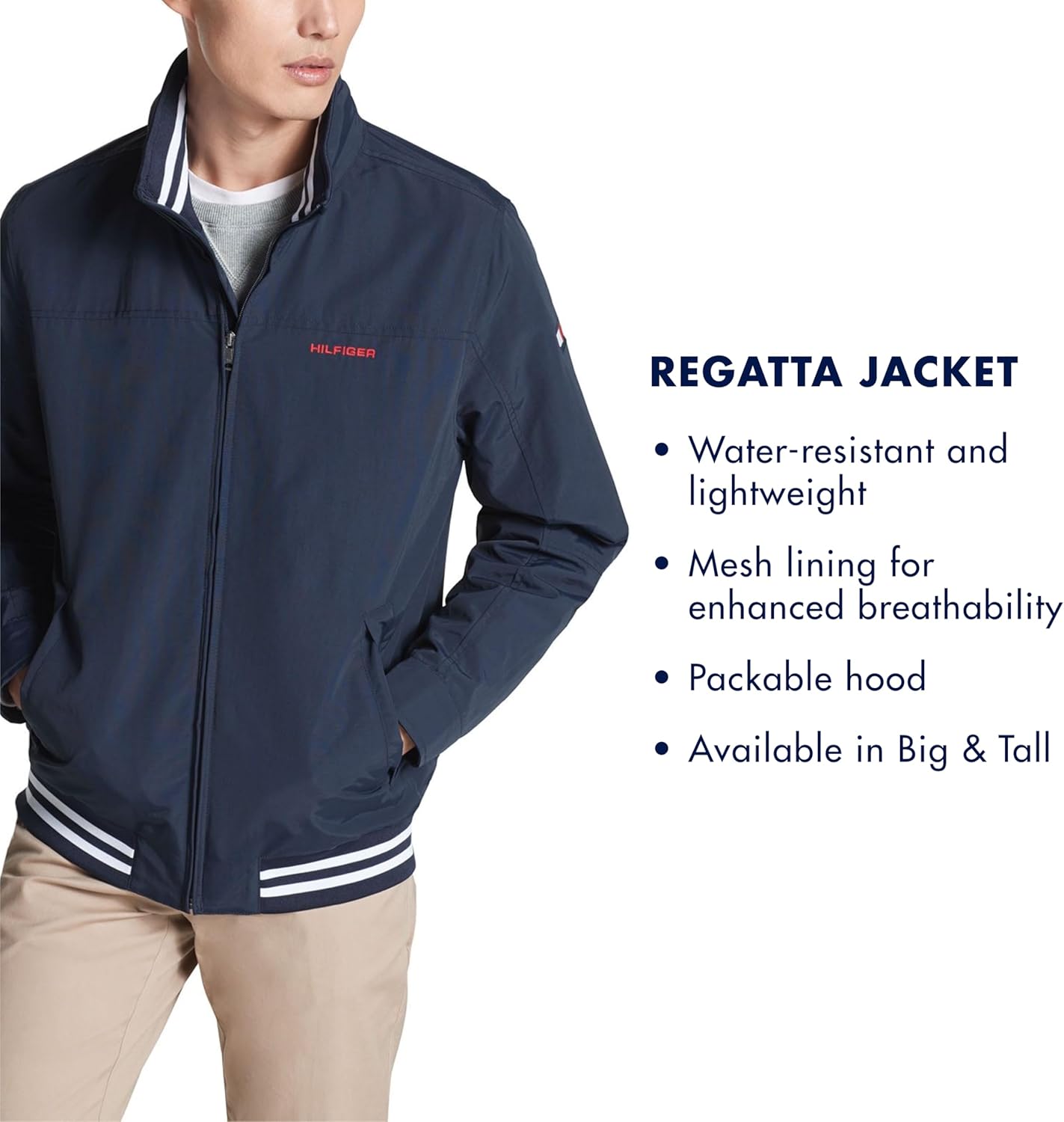 Легкая мужская водонепроницаемая куртка-бомбер Tommy Hilfiger Regatta, Sustainable Desert Sky — фото 4