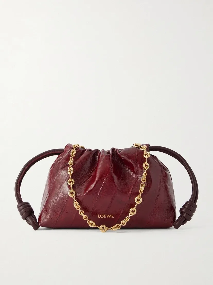 Мини-клатч Flamenco из мятой кожи угря с отделкой из кожи LOEWE, бордовый