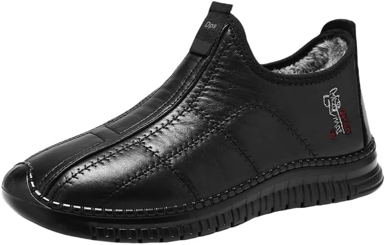 

Мужские зимние прогулочные кроссовки - средние по высоте, с флисовой подкладкой, повседневные кроссовки с противоскользящей подошвой из ПУ, слипон, круглый носок - повседневный комфорт для осени/зимы Hoalox, черный