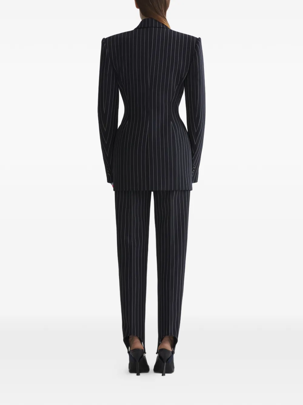 Двубортный блейзер в тонкую полоску Mugler, черный — фото 3