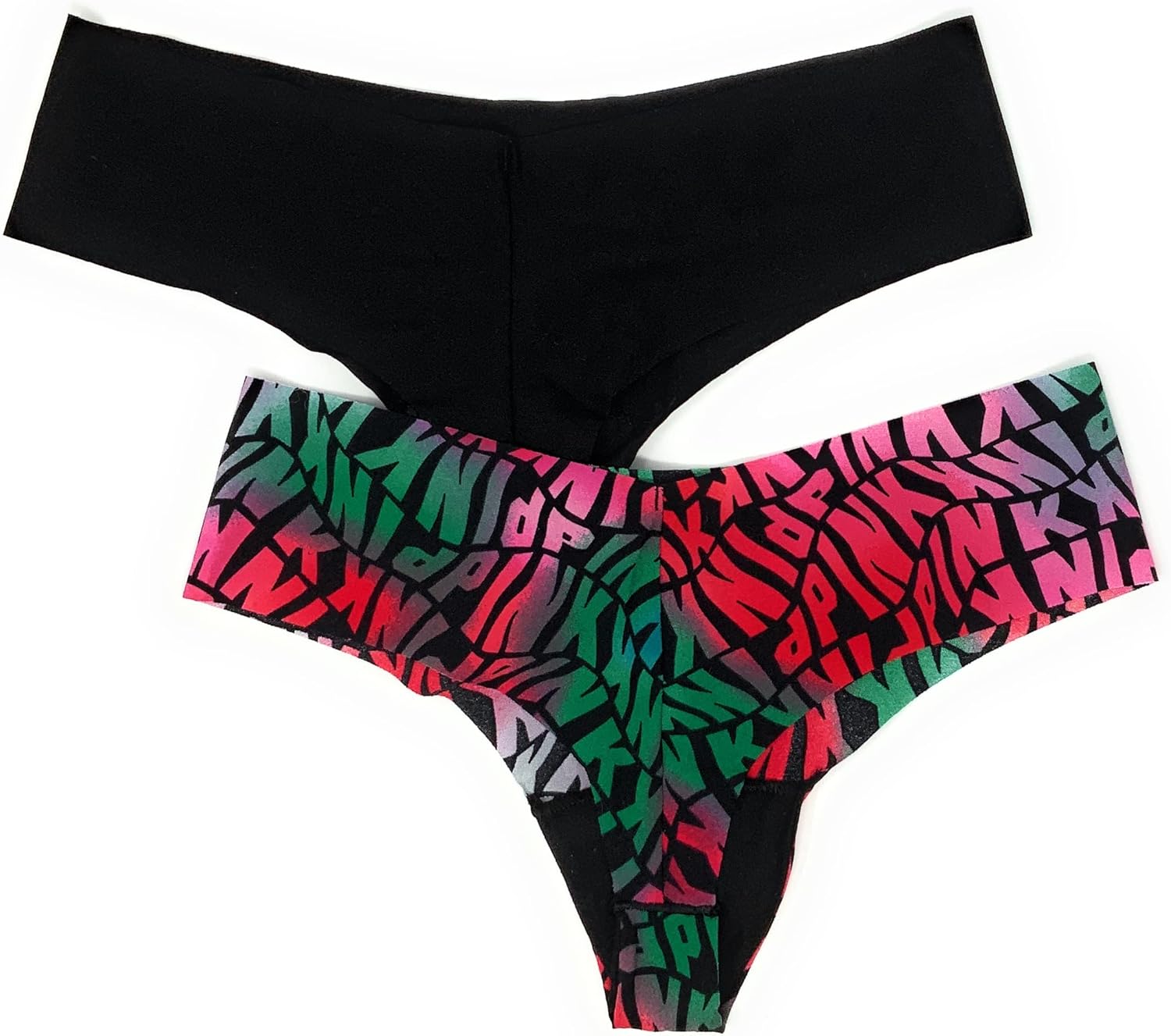 Трусики-стринги Victoria's Secret Pink, комплект из 2 пар, Black/Ombre Wave Logos — фото 2