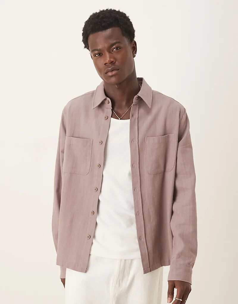 

Свободная рубашка с длинными рукавами и карманами ASOS DESIGN коричневого цвета