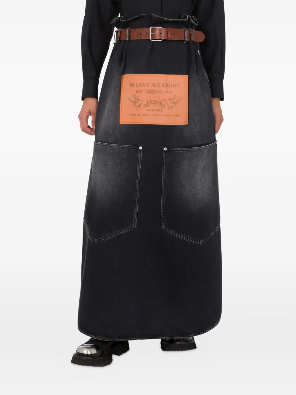 

Джинсовая юбка с поясом Moschino, черный