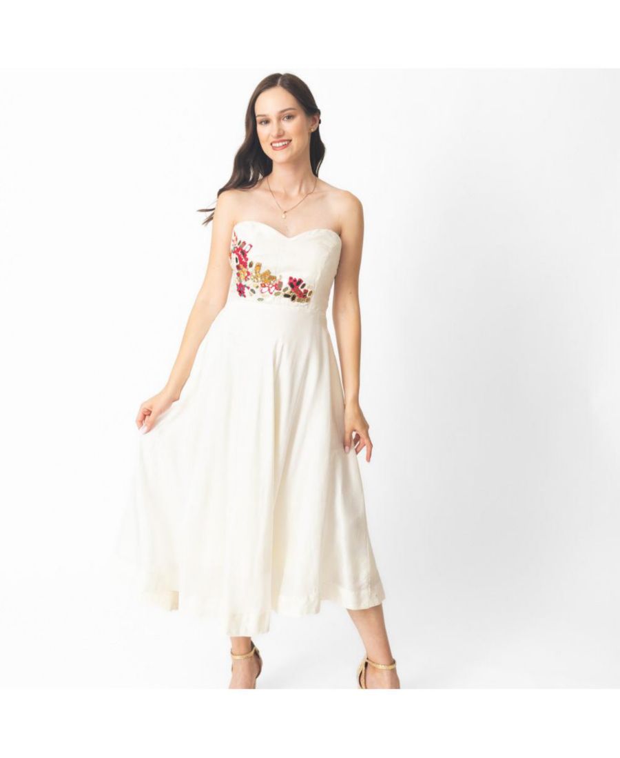 

Женское миди-платье силуэта русалка с ручной вышивкой на торсе RAAS, Navy blue