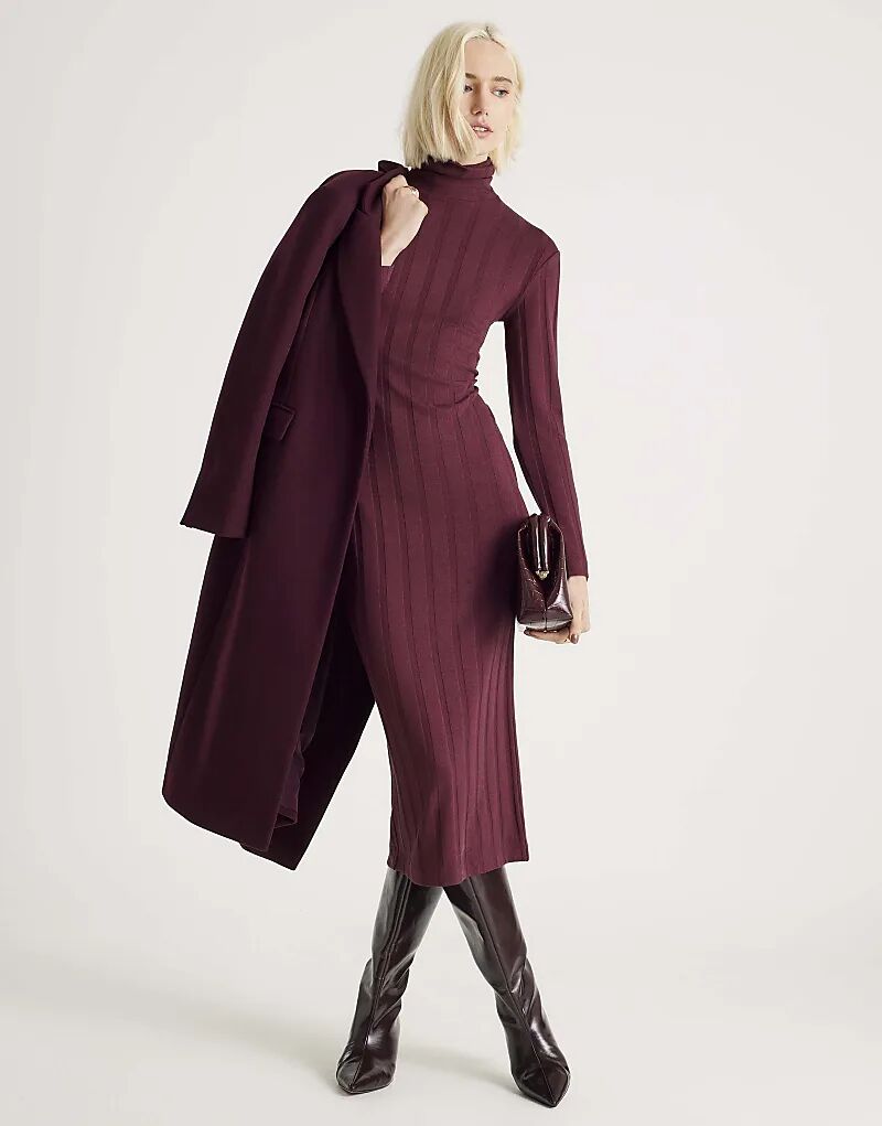 

Уютное платье миди River Island в рубчик красного и тёмного цвета