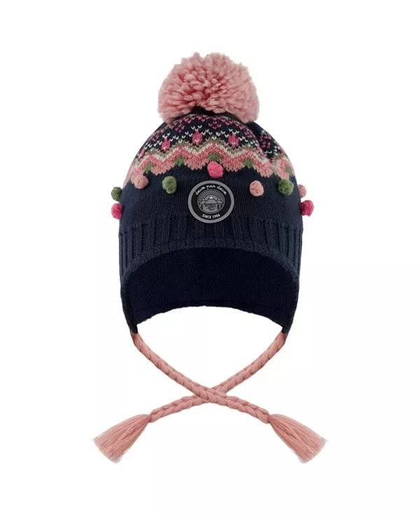 

Детская вязаная перуанская шапочка с помпоном для девочек - для малышей и для взрослых. Deux Par Deux, синий