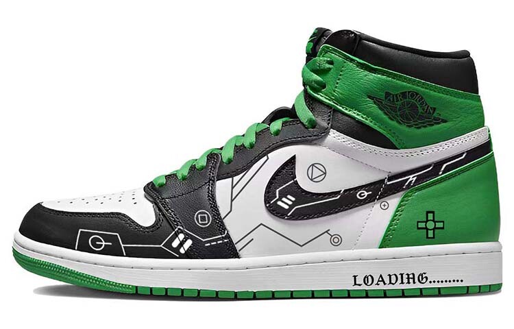 

Кроссовки Air Jordan 1 Vintage Basketball Shoes Women's High-top Black/green, зеленый