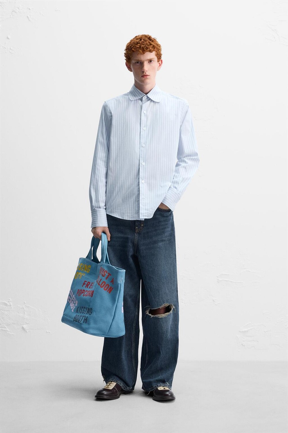 

Полосатая рубашка x harry lambert ZARA, синий/белый