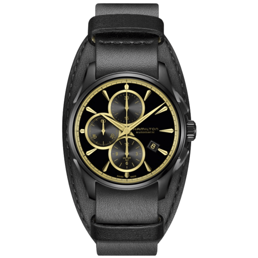 

Мужские часы Hamilton Jazzmaster Auto Chrono с черным циферблатом и кожаным ремешком H32506730