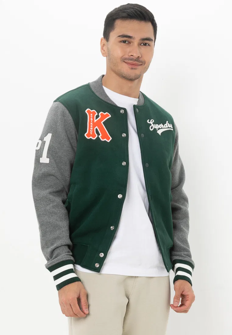 Куртка-бомбер мужская, винтажная, Collegiate Superdry, зеленый/серый