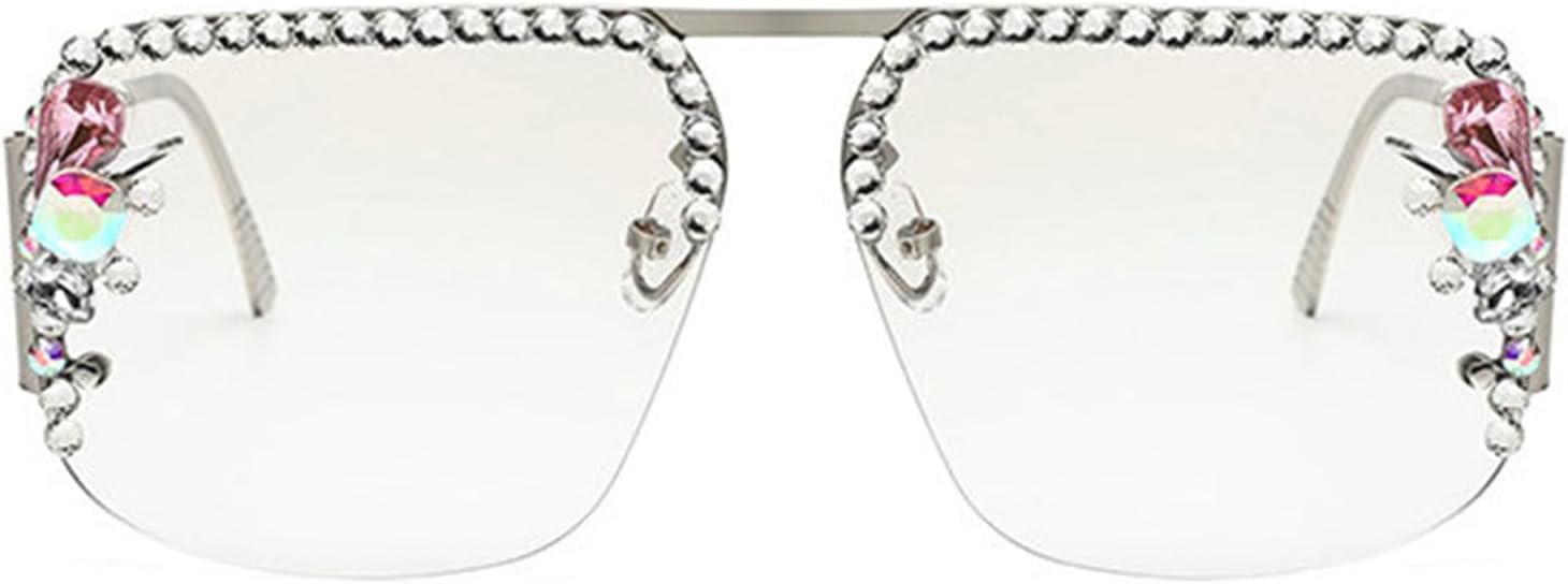 

Willochra Модные солнцезащитные очки-пилот с кристаллами для мужчин и женщин, металлические полуободковые очки в стиле ретро, ​​большие солнцезащитные очки со стразами F27, Silver