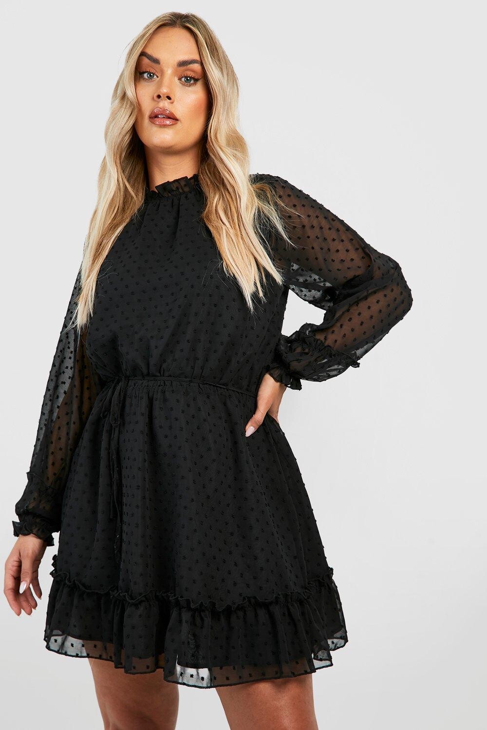 

Платье из сетки plus с высоким воротом Boohoo, черный