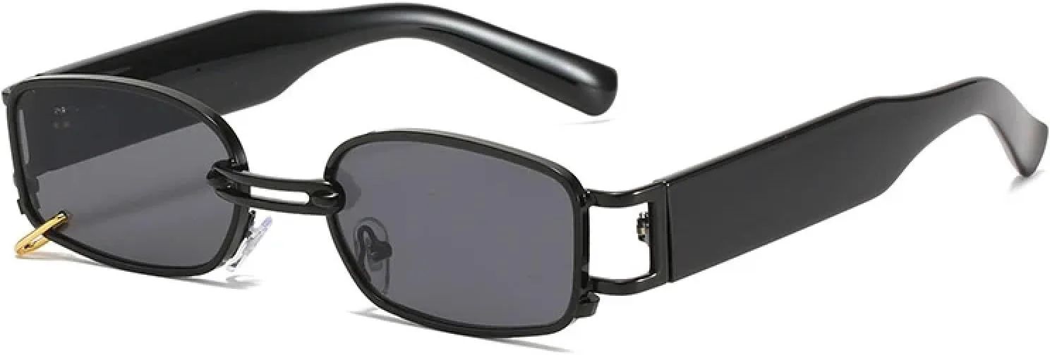 

Ретро прямоугольные солнцезащитные очки для женщин, модные панк-очки с металлическим кольцом, защита от УФ-излучения UV400 для мужчин HHZZYVY, Black Gray