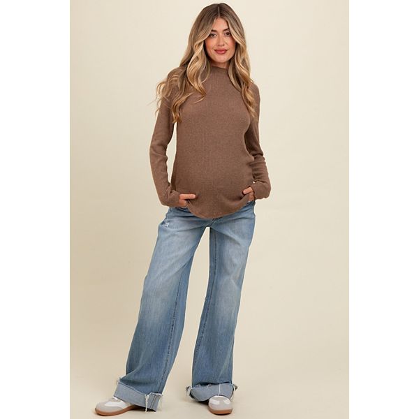 

Синие джинсы для беременных с отворотами, свободные, широкие штанины. Pinkblush