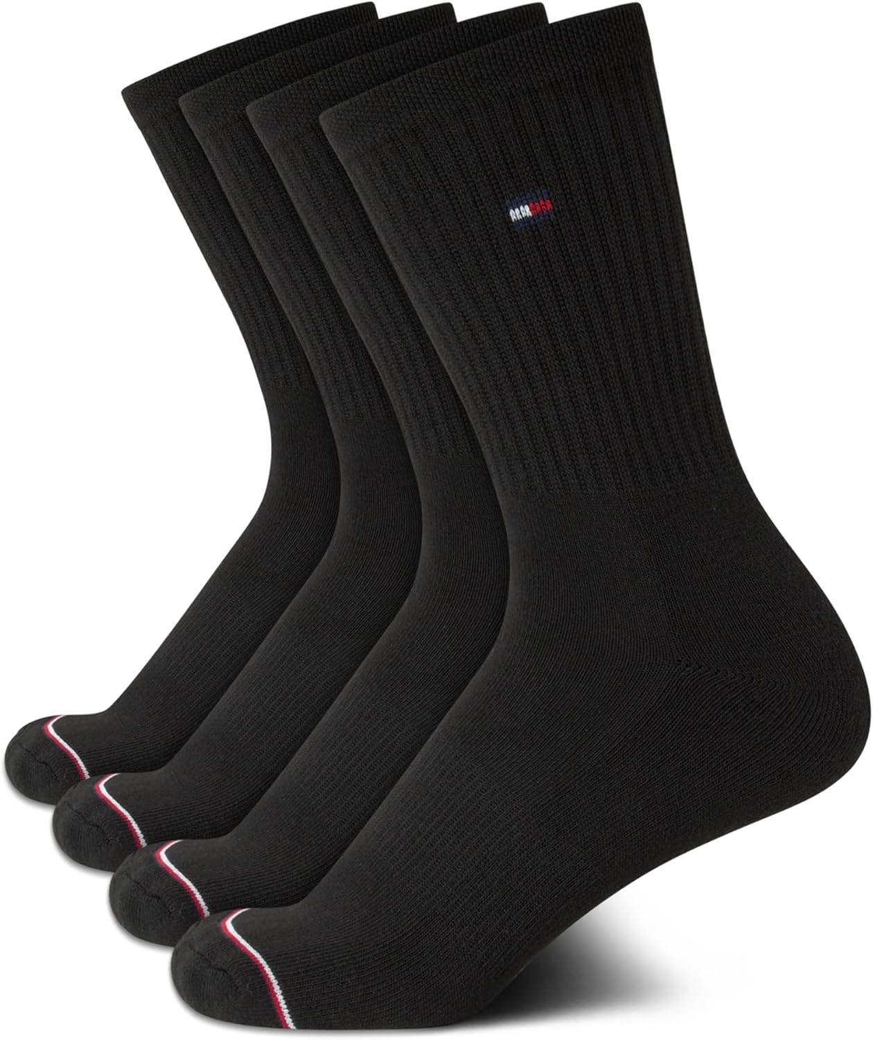 

Женские носки Tommy Hilfiger Crew Socks - 4 пары влагоотводящих дышащих спортивных повседневных носков для женщин (размеры 4-10), Black Logo