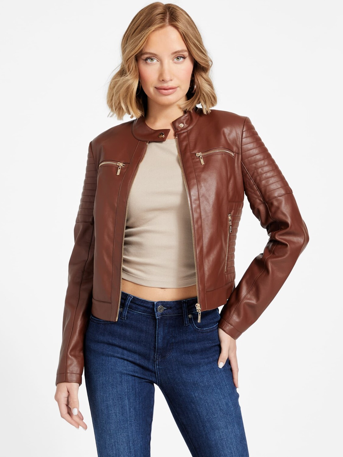 

Мотоциклетная куртка из искусственной кожи Shanny Guess Factory, цвет Cocoa Bean A159