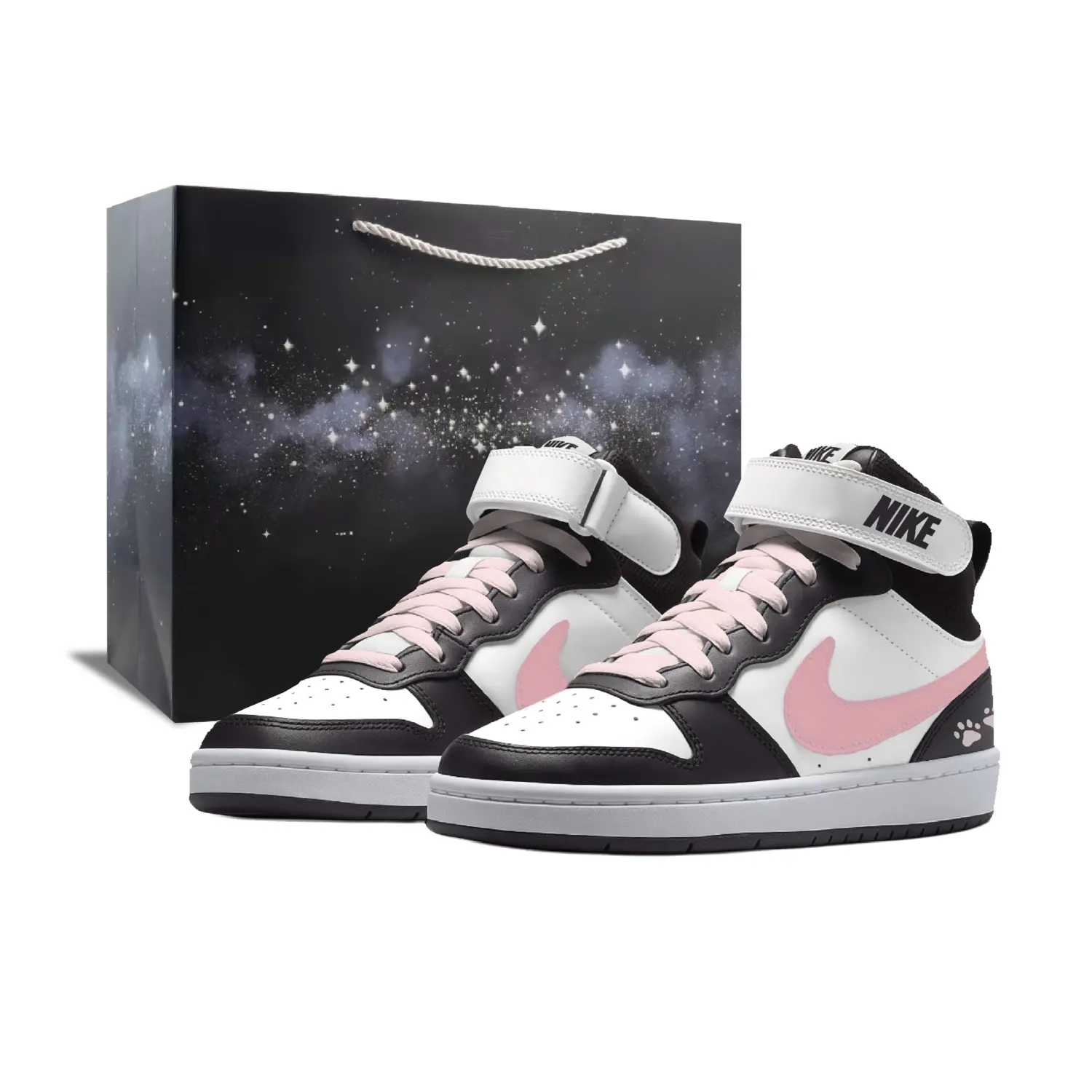 

Nike Court Borough 2 Star Powder Puppy Abrasion Resistant Slip Resistant Mid top Skateboard Shoes черные розовые детские