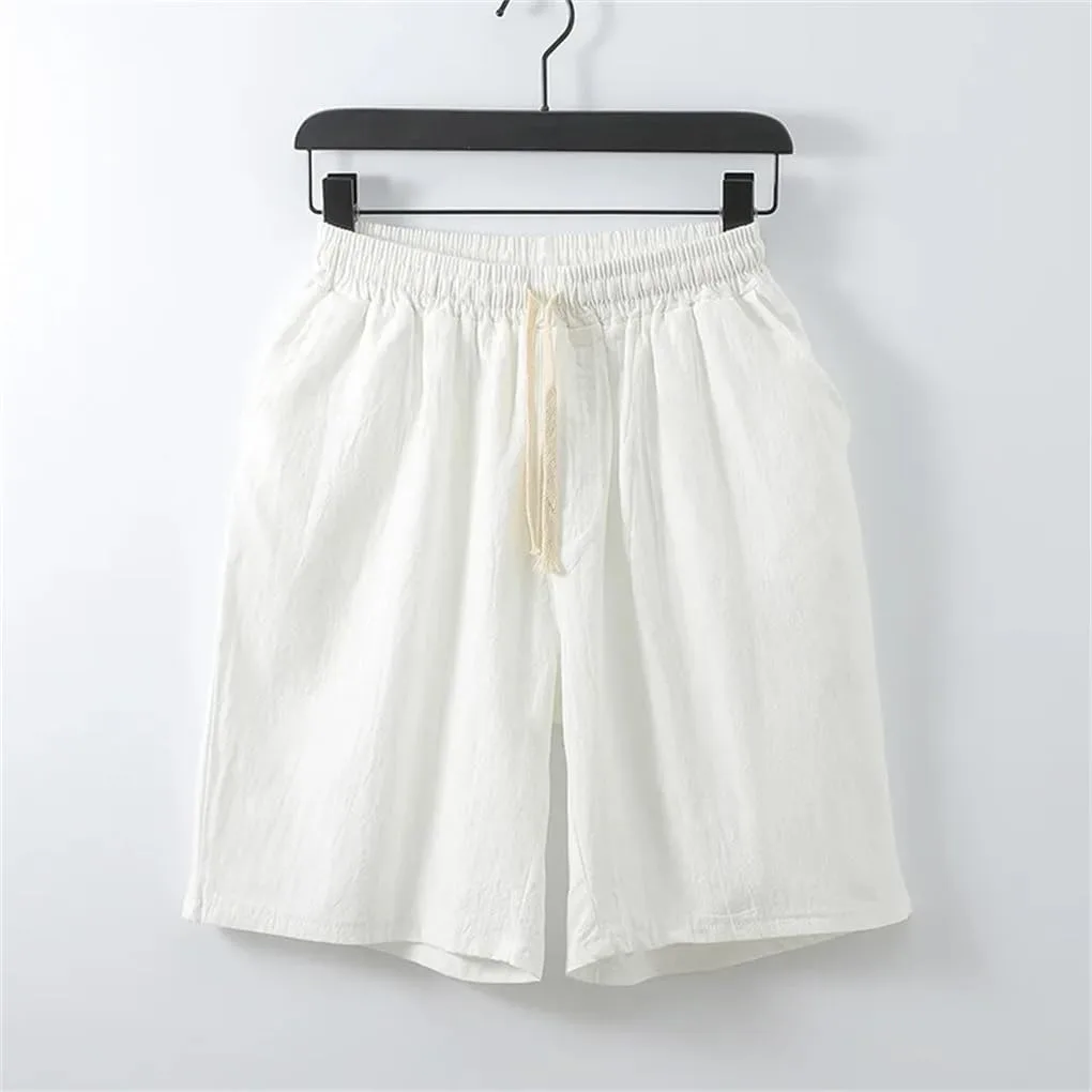 Мужские шорты Oversized летние Cotton Linen Stretch спортивные свободные пляжные легкие черные — фото 2