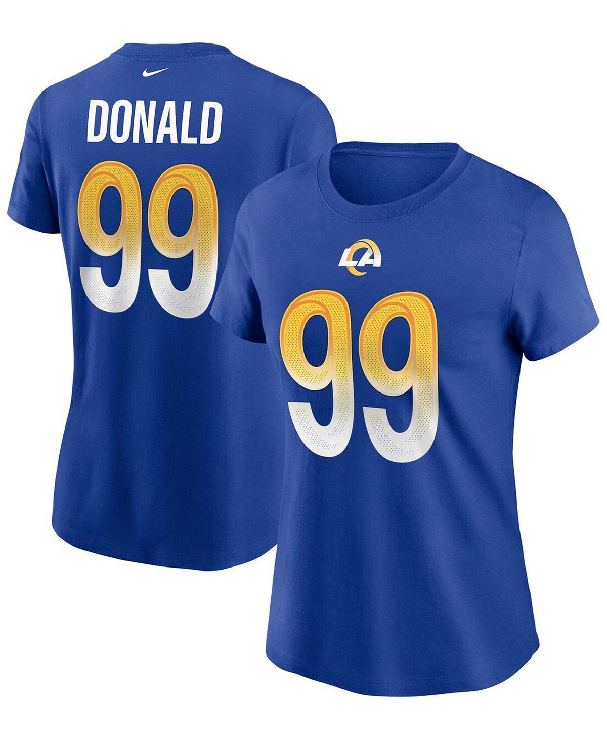 

Женская футболка с именем и номером Aaron Donald Royal Los Angeles Rams Nike