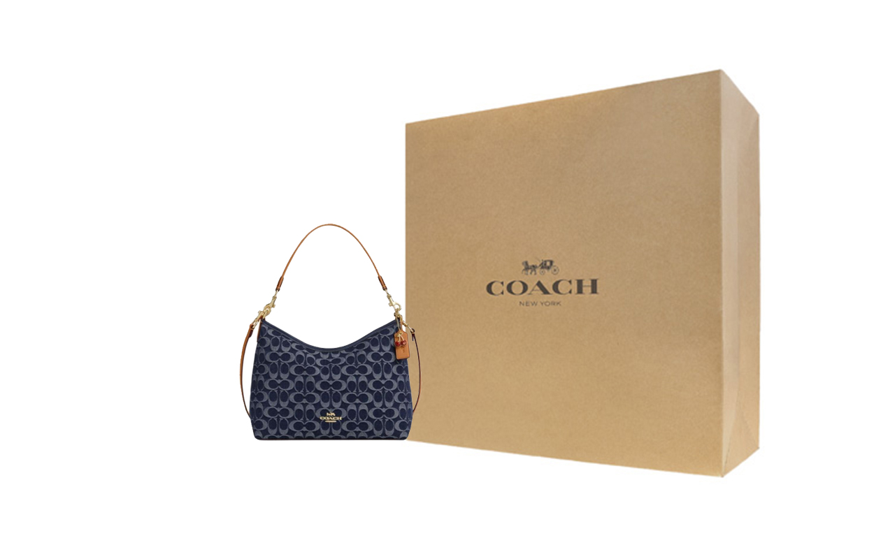 

COACH Льняная тканевая наплечная сумка большая женская джинсовая синяя