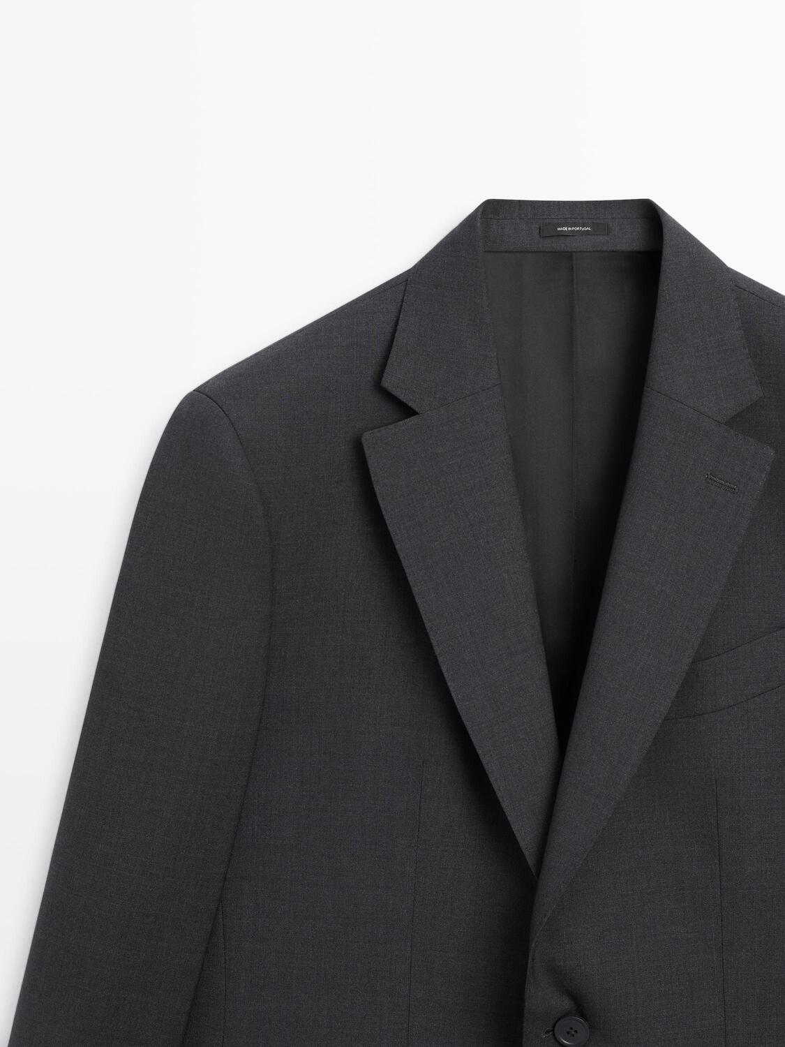 Шерстяной костюмный блейзер Massimo Dutti, charcoal — фото 4