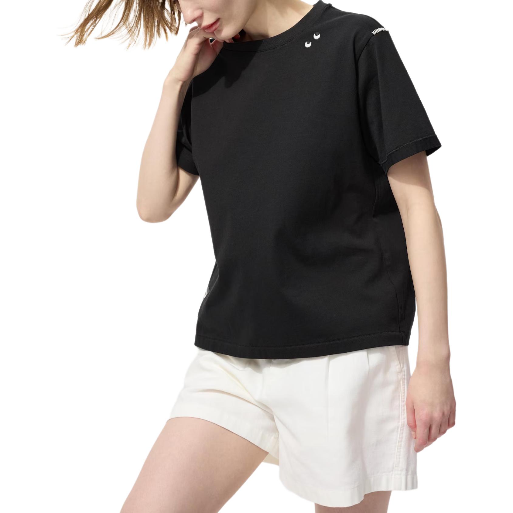 

Футболка Anya Hindmarch SS25 с рукавом дроп-шолдер женская UNIQLO, черный