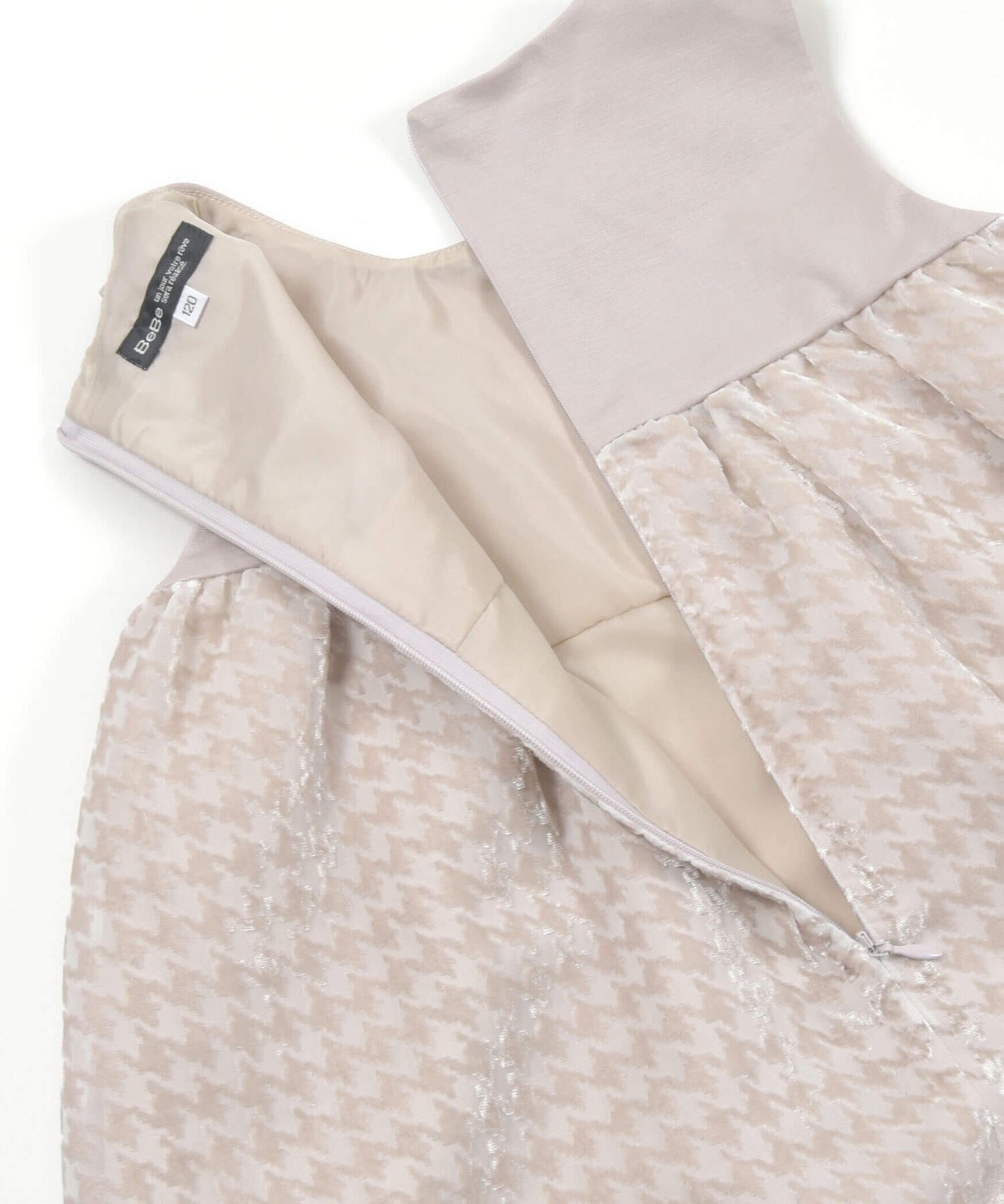 Бархатное платье с узором «гусиная лапка» и опаловым принтом (100-140 см) BeBe, Beige — фото 2