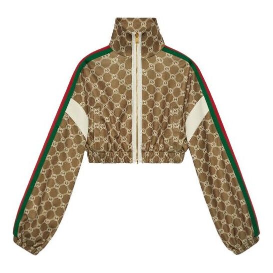 

Куртка (WMNS) GUCCI Interlocking G Zipper Jacket 'Olive Green Ivory', зеленый