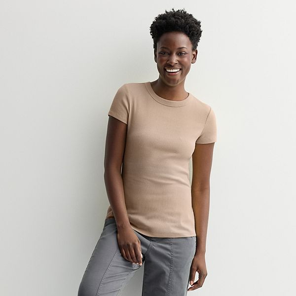 

Футболка с коротким рукавом Petite rib crewneck Sonoma Goods For Life, Mocha Froth