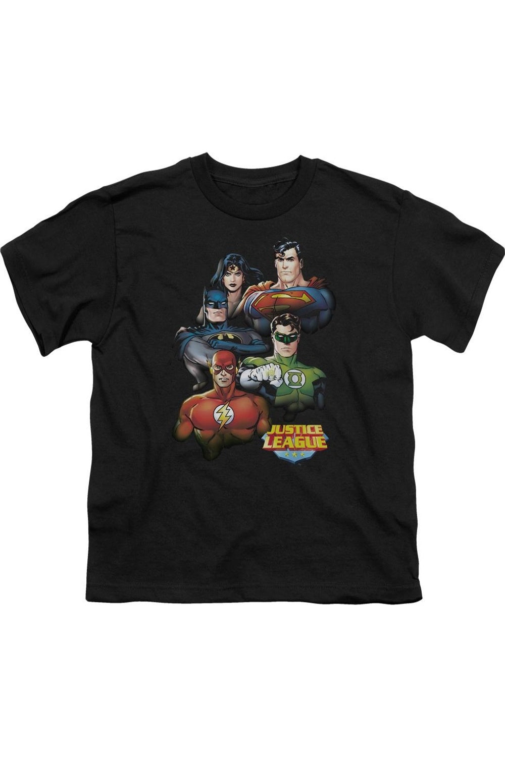 

Футболка с коротким рукавом для детей с групповым портретом Лиги Справедливости Америки Gildan, черный