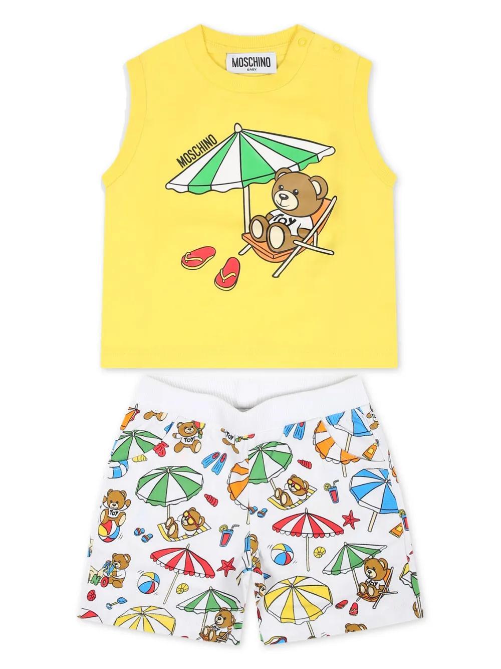 

Комплект из футболки и шортов с графичным принтом Moschino Kids, желтый