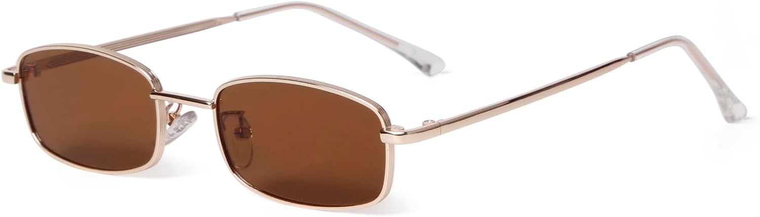 

ADE WU Модные прямоугольные солнцезащитные очки для женщин и мужчин в стиле ретро, ​​маленькие, в стиле 2000-х, узкие, прямоугольные, 90-е, стильные, унисекс, Gold/Brown