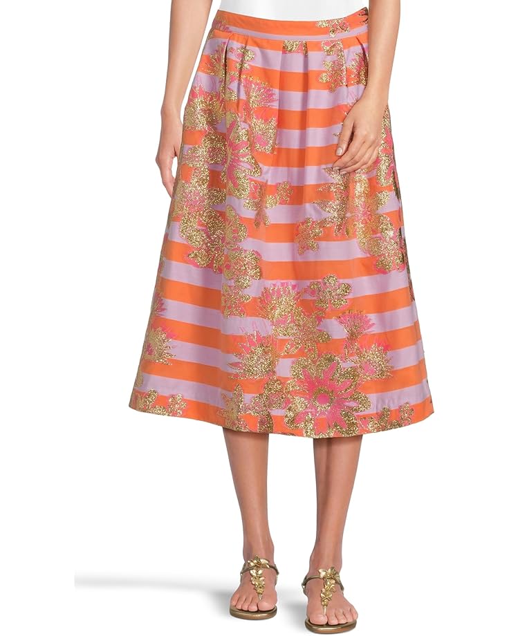 

Юбка Lilly Pulitzer Lauderdale Midi Skirt, цвет Papaya Metallic Floral Stripe Jacquard