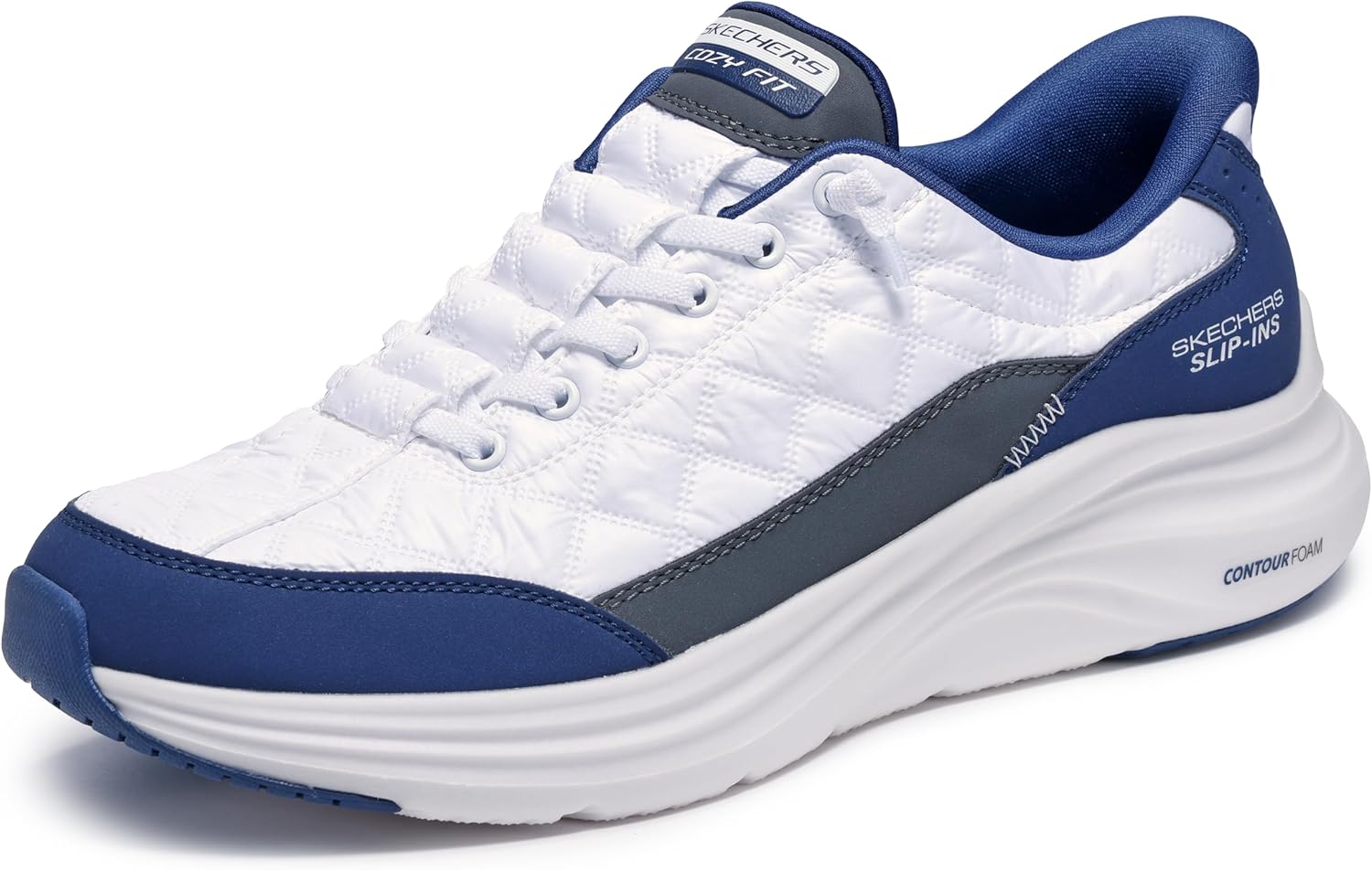 

Мужские кроссовки Skechers Contour Foam Cozy Fit Hands Free Slip-in, белый/синий/темно-синий