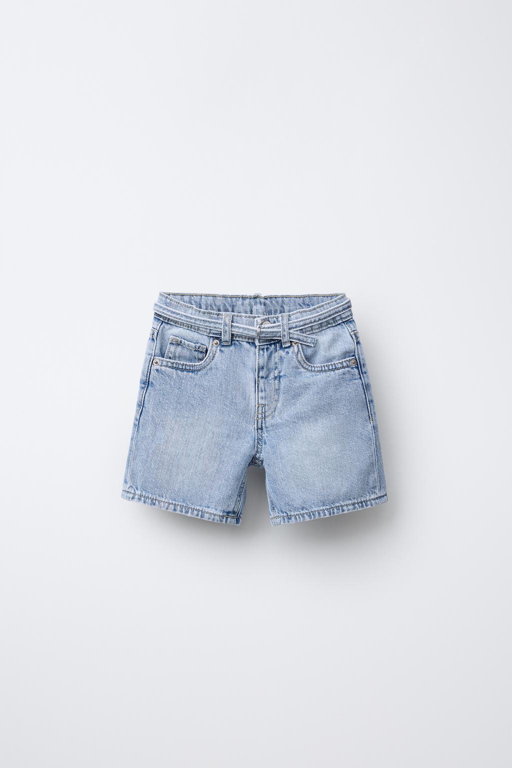 

Джинсовые шорты-бермуды с поясом ZARA, средне-синий
