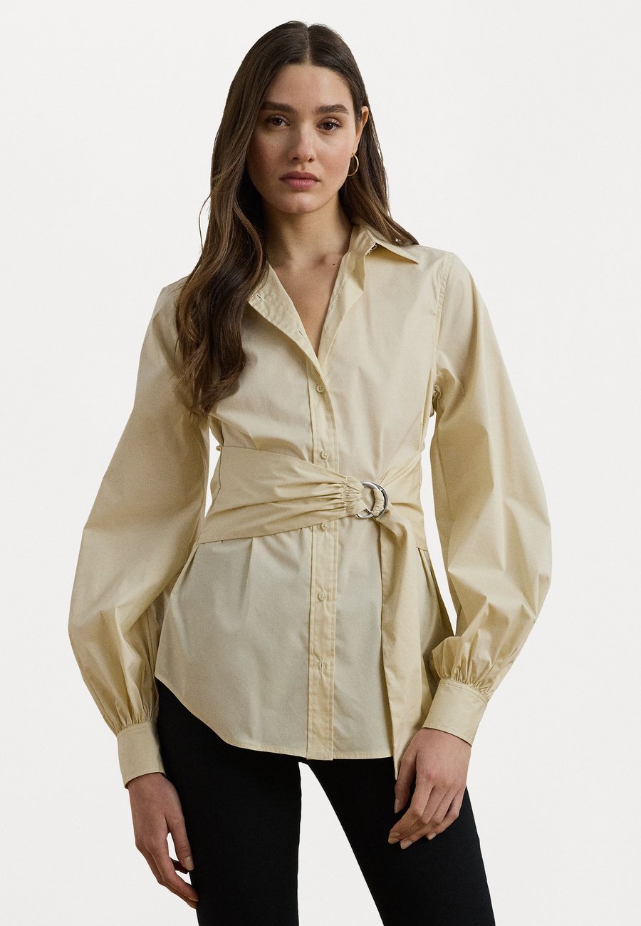 

Блуза Lauren Ralph Lauren Tie Front Cotton Blend Shirt, Ivory Beige/Beige