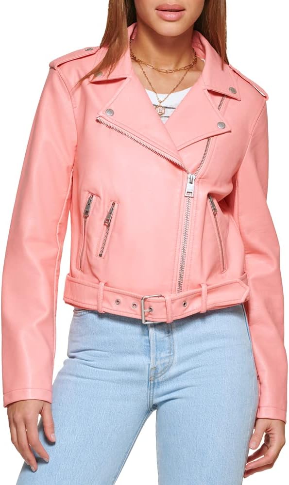 

Женская куртка-косуха Levi's из искусственной кожи с поясом, коралловый