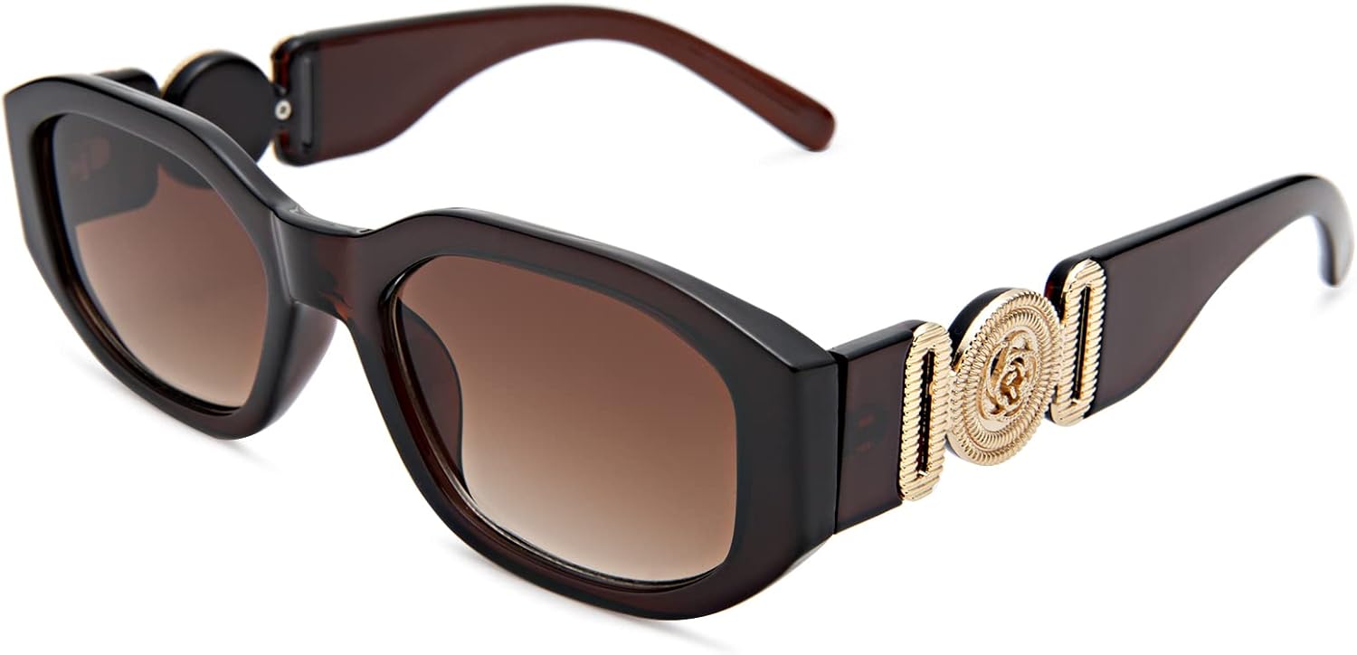 

Солнцезащитные очки Hycredi прямоугольной формы для женщин и мужчин, ретро-очки для вождения, винтажный стиль 90-х, нестандартная оправа, защита UV400, C4- Brown/Brown