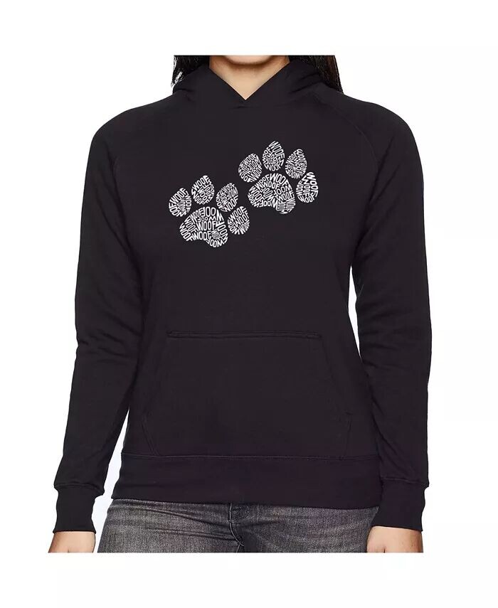 

Женская толстовка с капюшоном Word Art -Woof Paw Prints LA Pop Art, черный