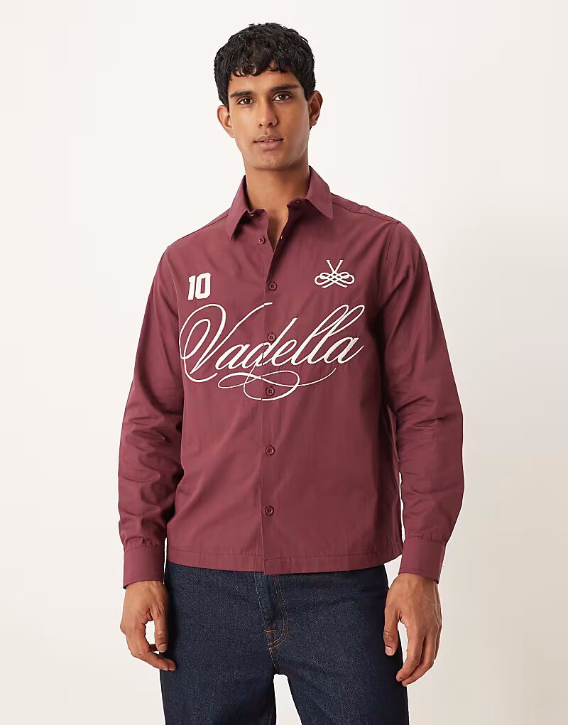 

Рубашка свободного кроя с вышивкой бордового цвета Asos Design