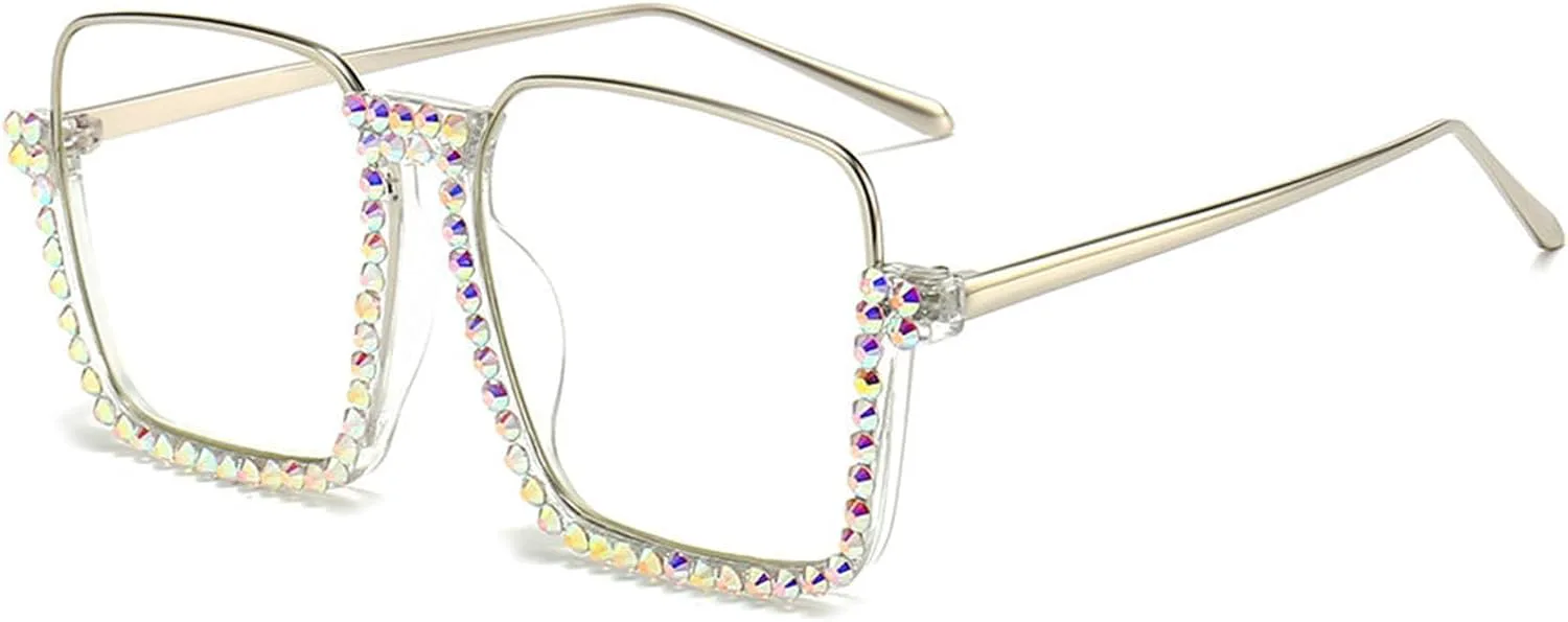 

Willochra Милые большие квадратные солнцезащитные очки с блестками и стразами, модные женские очки конфетных цветов для вечеринки и пляжа, 2pcs-black&plian