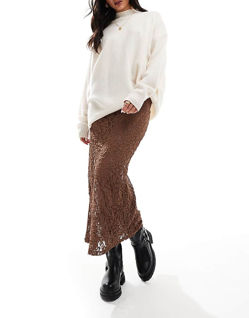 

ASOS DESIGN – коричневая юбка-макси с прозрачным кружевом