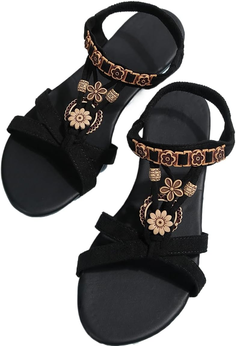 

Женские модные летние сандалии LokoLucx, большие размеры, с ремешками в богемном стиле, плоские сандалии для пляжного отдыха, универсальная повседневная обувь для женщин и девушек, черный