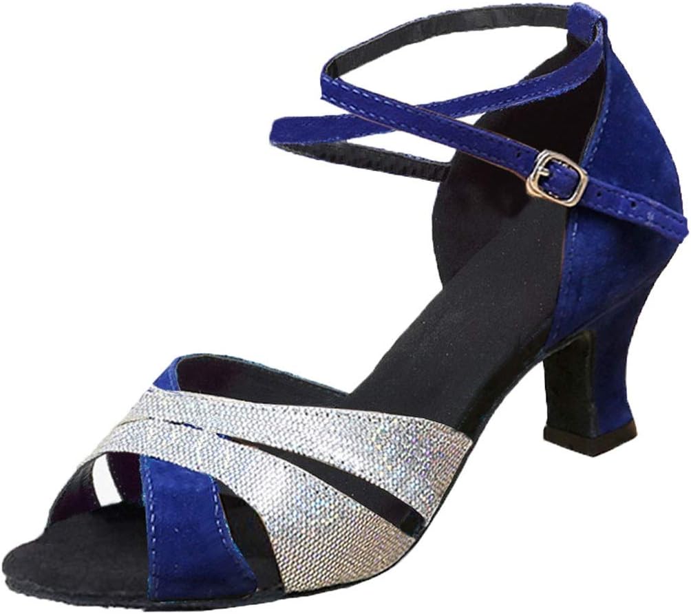 

Босоножки на каблуке для женщин, с перекрестным ремешком на щиколотке, открытым носком, блестящие, для латинских танцев: румба, вальс, бальные танцы, сальса (Цвет: синий, Размер: 6,5 UK) Generic