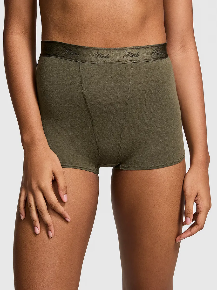 

Хлопковые трусики-шортики с высокой талией и логотипом Pink, цвет Casual New Olive