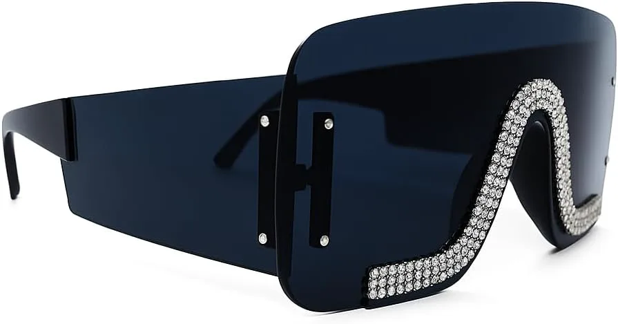 

bullabulling Большие цельные солнцезащитные очки для женщин и мужчин, модные винтажные солнцезащитные очки в стиле панк, большие очки в оправе UV400, Black