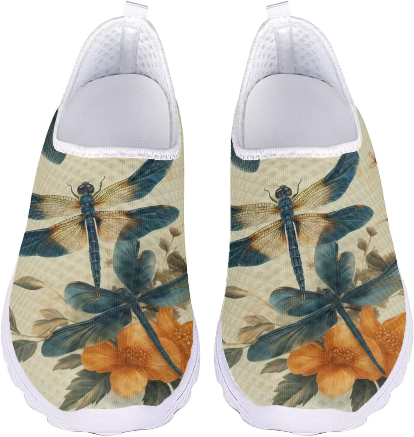 

Кроссовки слипоны Jeiento Fashion для женщин и мужчин, сетчатые, легкие, спортивные ходовые кроссовки, обувь с рисунком бабочки для походов, прогулок, спорта, путешествий и бега, Dragonfly Flowers