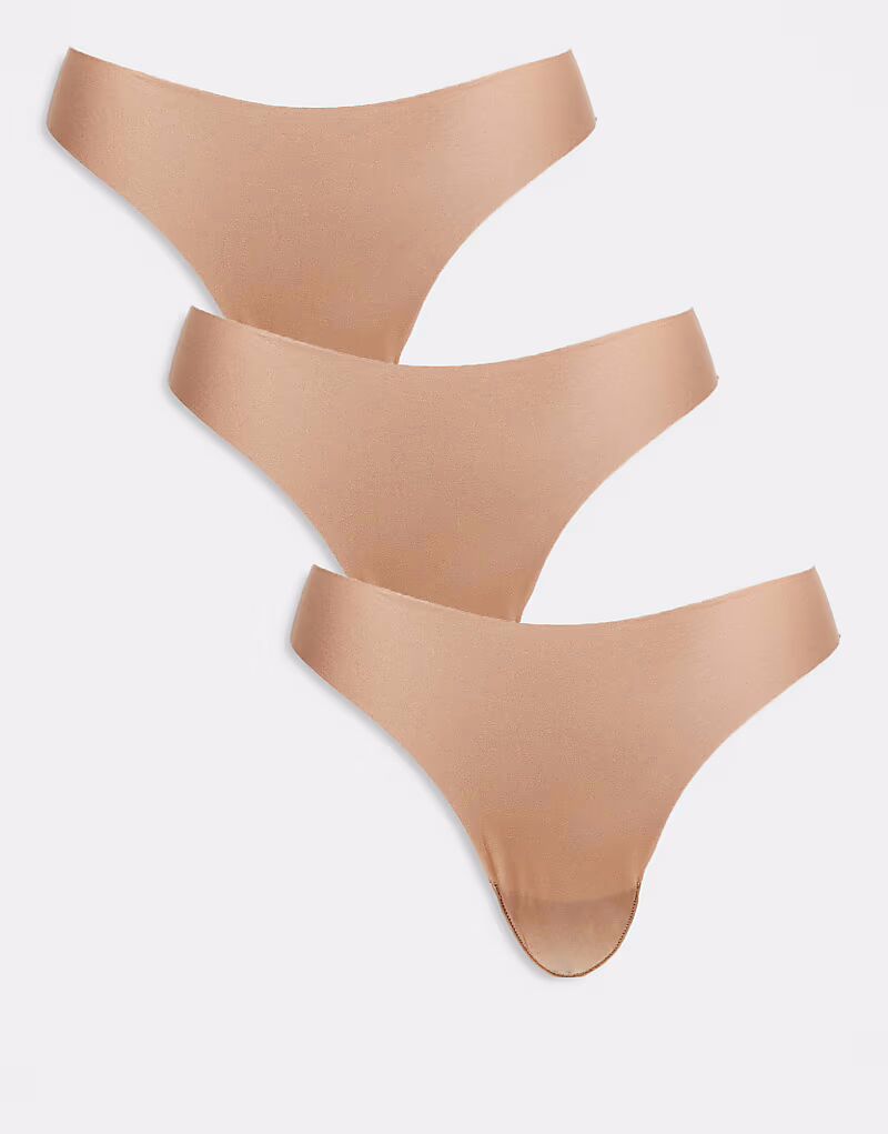 

ASOS DESIGN 3 пары трусиков-стрингов без VPL и кружева бежевого цвета