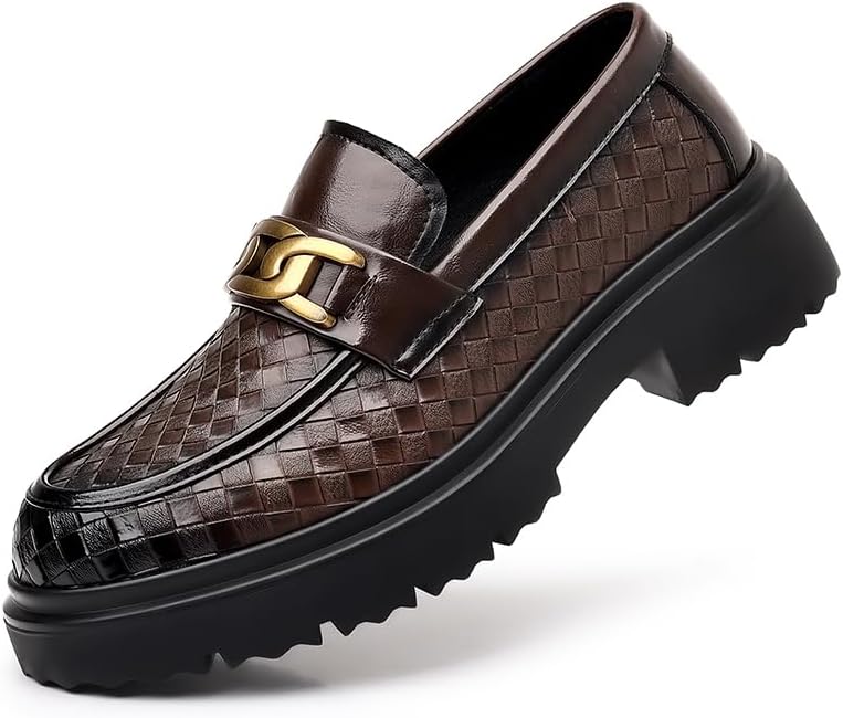 

Мужские большие повседневные кожаные туфли с толстой подошвой, плетеные кожаные дерби Tgrnfhkpyy, коричневый